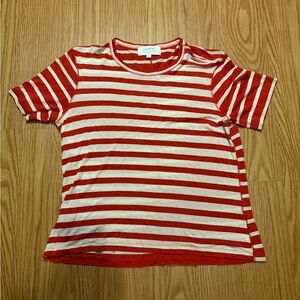 La Ligne NYC Red and White Striped Short Sleeve Tee Shirt Size L